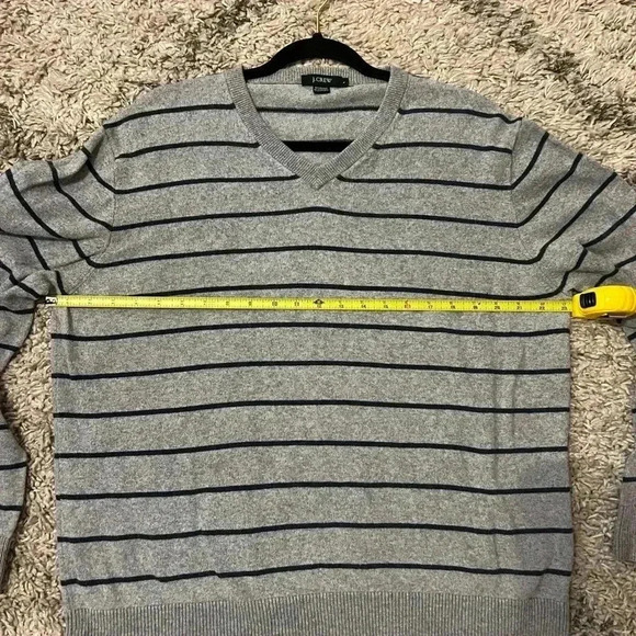 J.Crew Striped on Gray Cotton&Cashmere Blend V-Neck Sweater Men L (SW112) - Picture 4 of 6